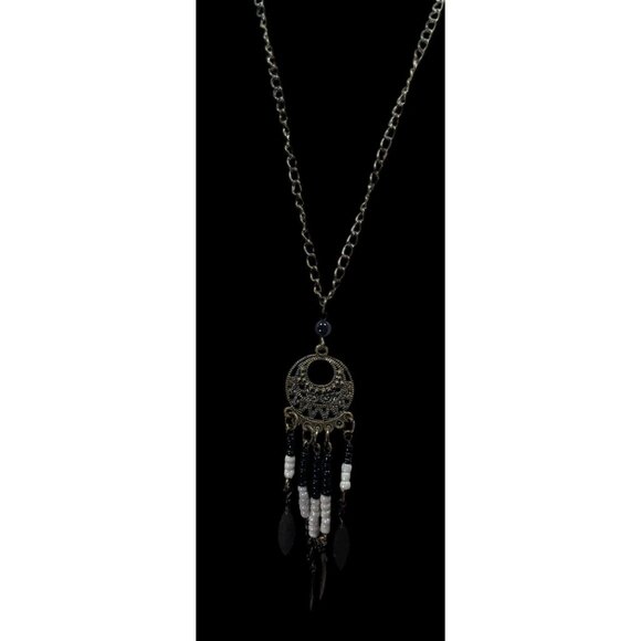 Bohemian Glass And Feather Charm Fringe Pendant Necklace - Picture 2 of 6